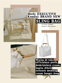 NEW Executive Sling Bag White Canvas Korean Style