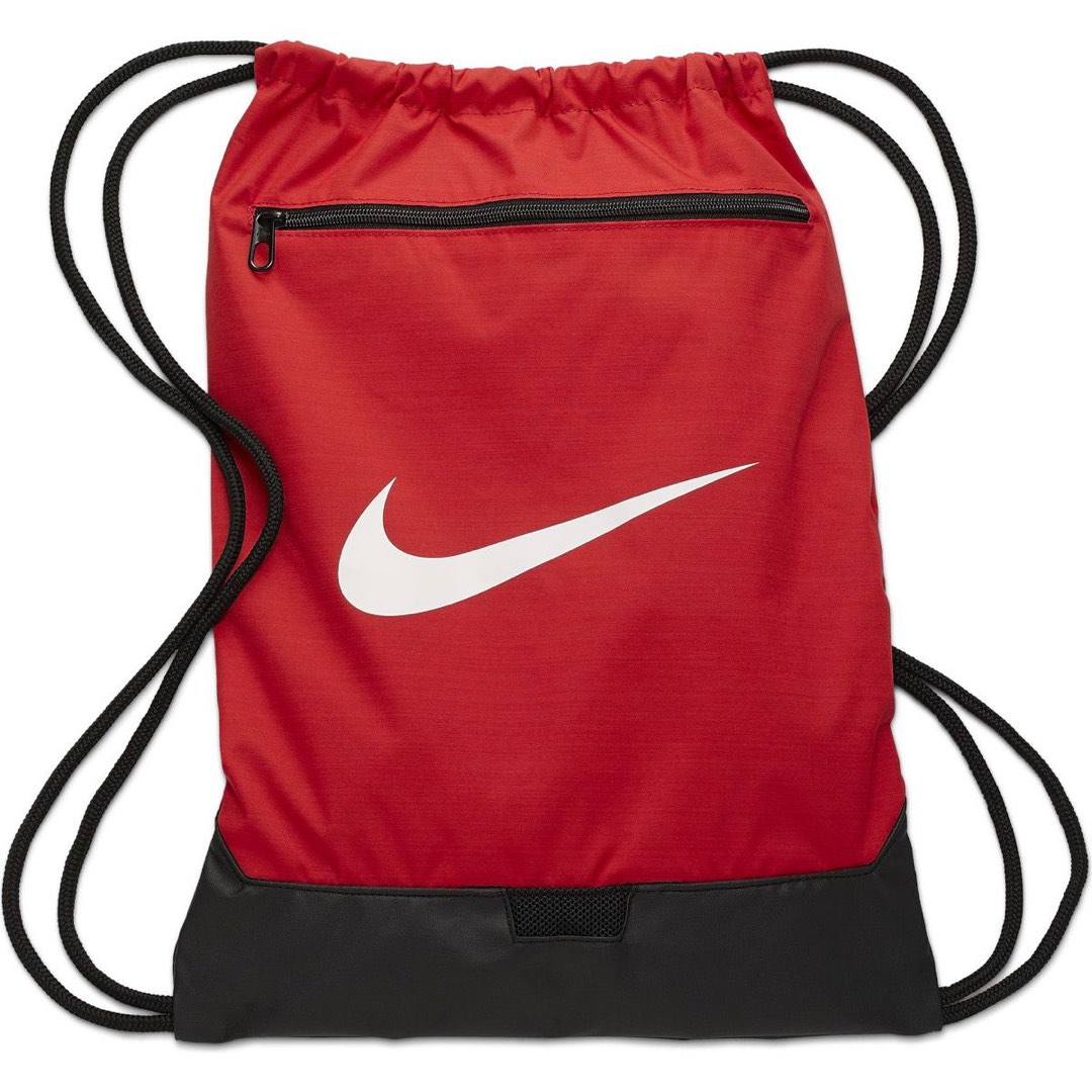 Nike Brasilia Red Drawstring Gymsack Bag Zipper Pocket White Swoosh