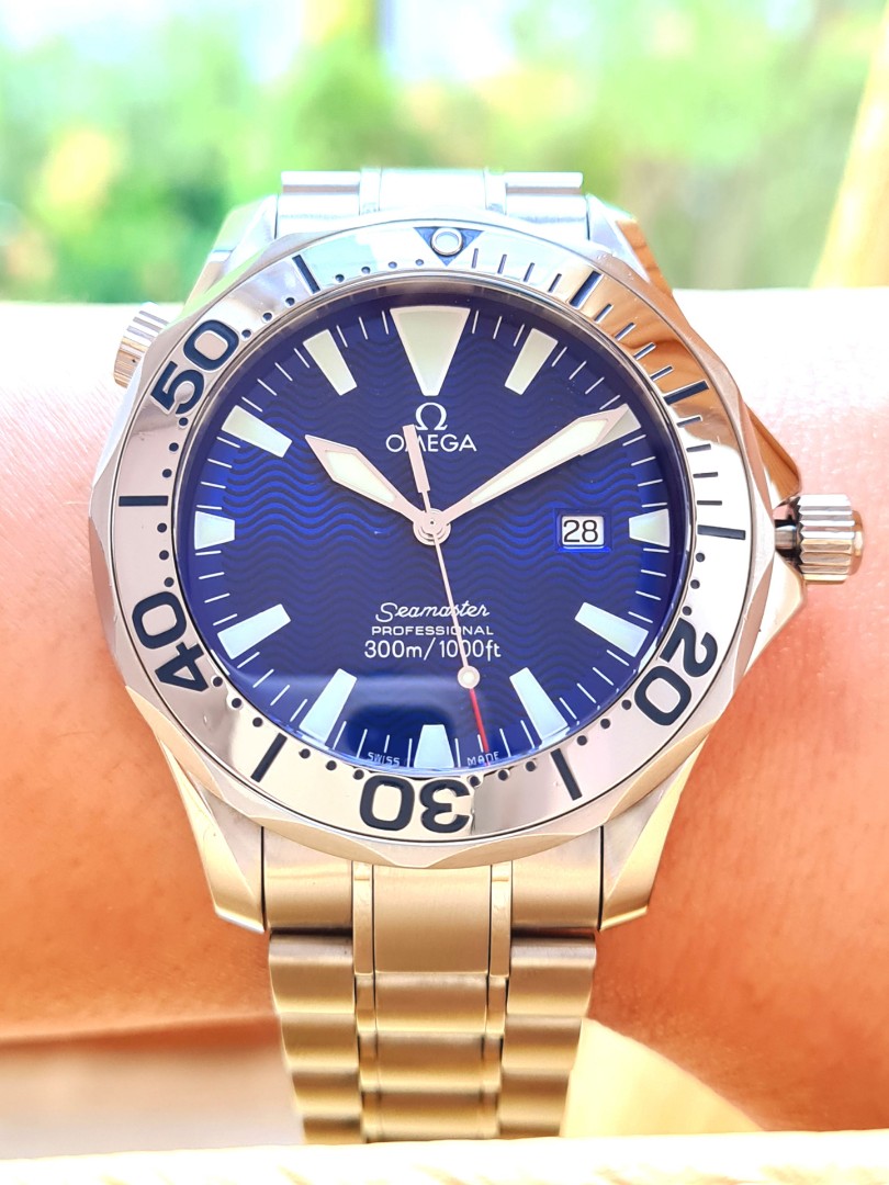 Omega Seamaster Blue Wave Dial Date Steel Quartz Mens 41mm, Luxury