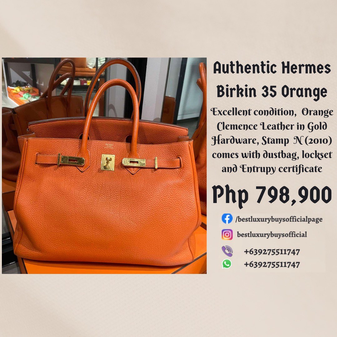 Onhand Authentic Hermes Birkin 35 B35 Orange Hand Bag, Luxury