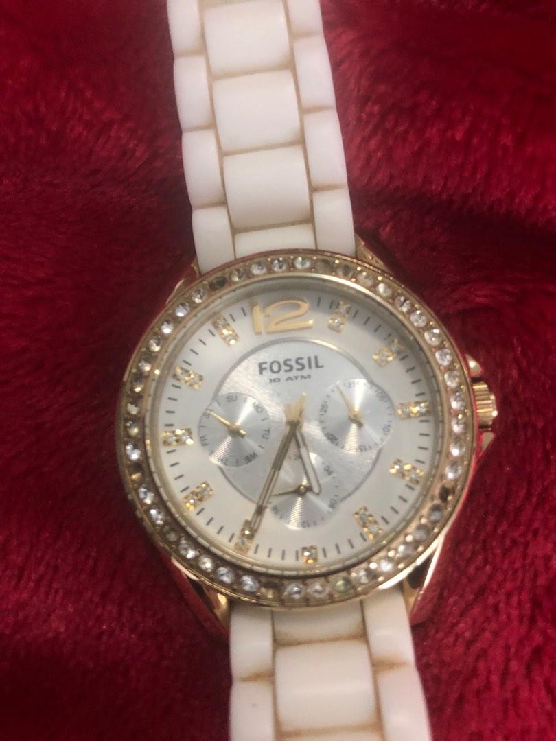 Womens fossil watch white rubber cheap band