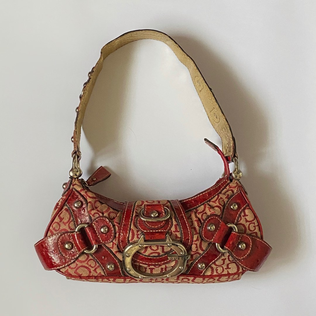 guess red monogram shoulder baguette bag y2k, Women's Fashion, Bags &  Wallets, Shoulder Bags on Carousell