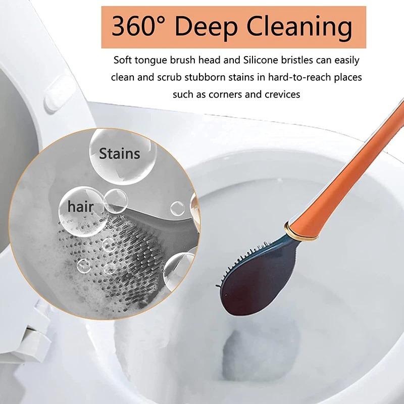 Silicone Toilet Brushes With Holder Set WallMounted Long Handled