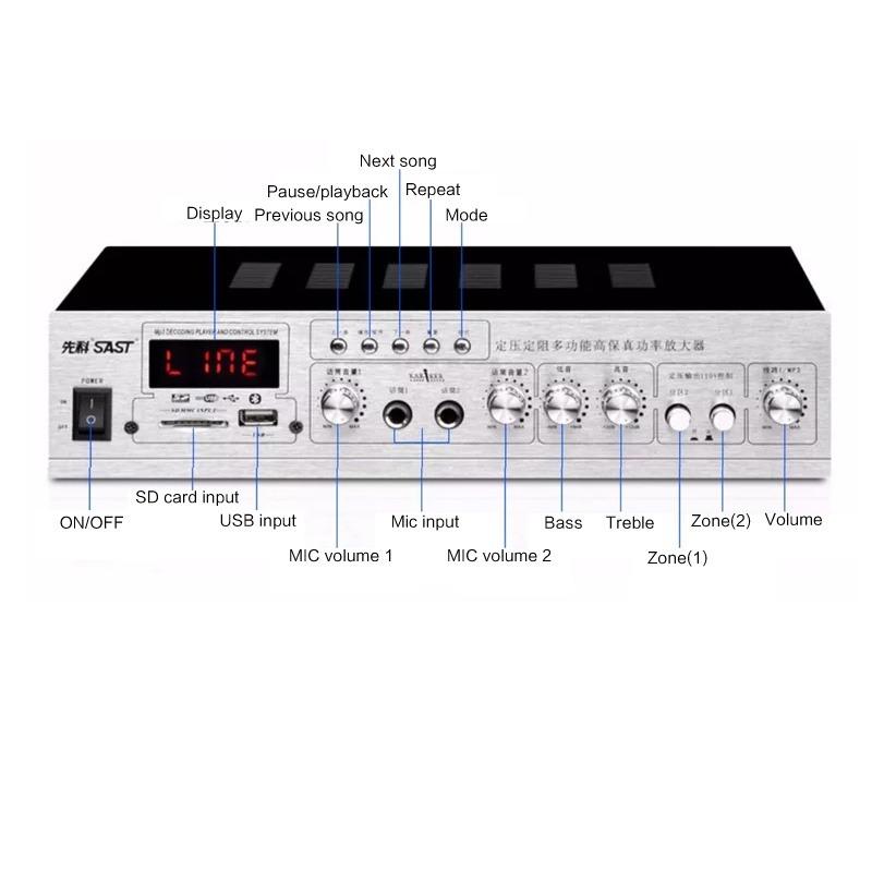 Small public address system commercial class power amplifier 70V110V constant voltage out