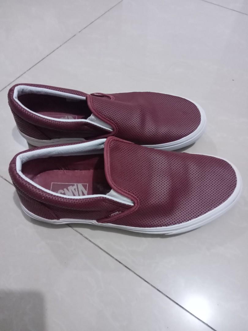 Vans Unisex Skate Shoes Maroon 721278 leather Slip on Low Men size