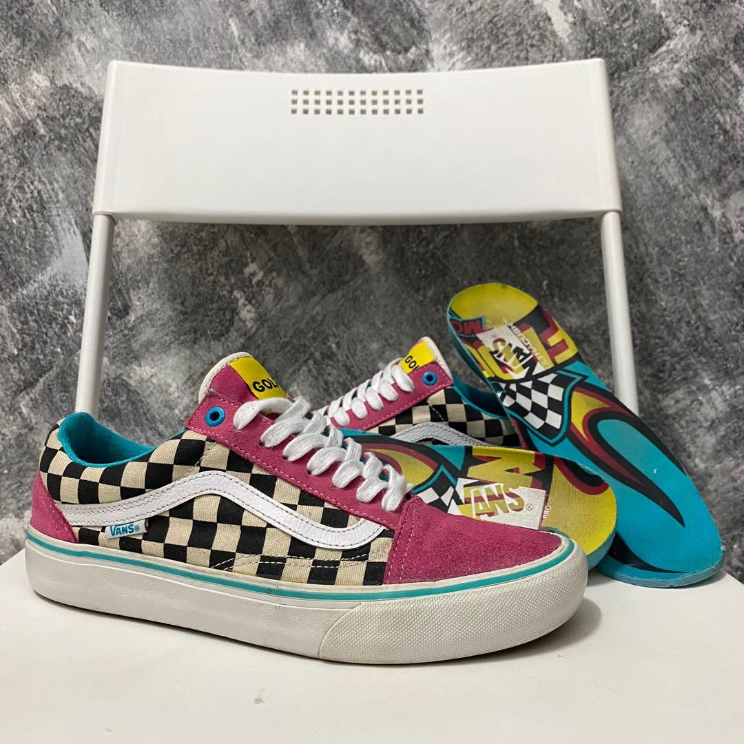 Pink yellow on sale blue checkerboard vans