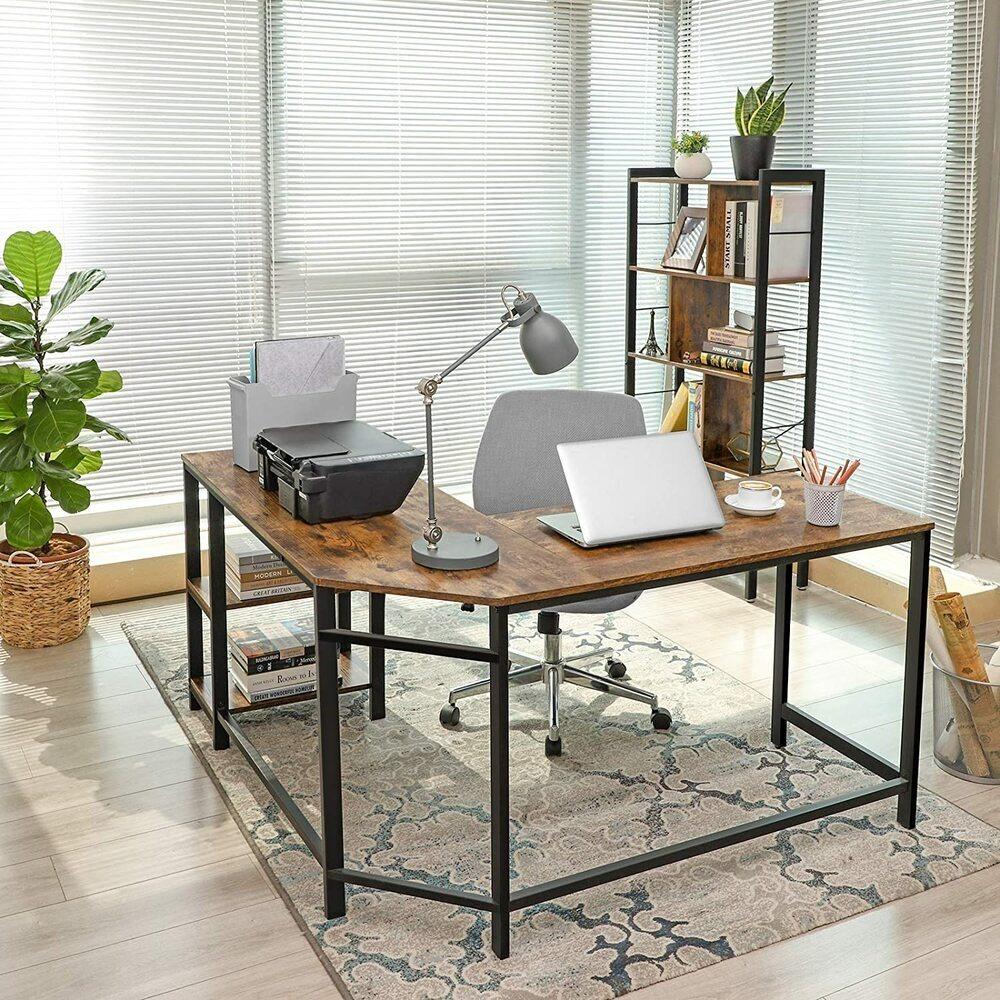 VASAGLE LShaped Computer Desk Rustic Brown and Black LWD72X, Home