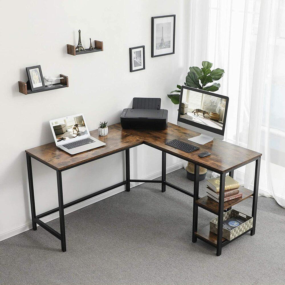 VASAGLE LShaped Computer Desk Rustic Brown and Black LWD72X, Home