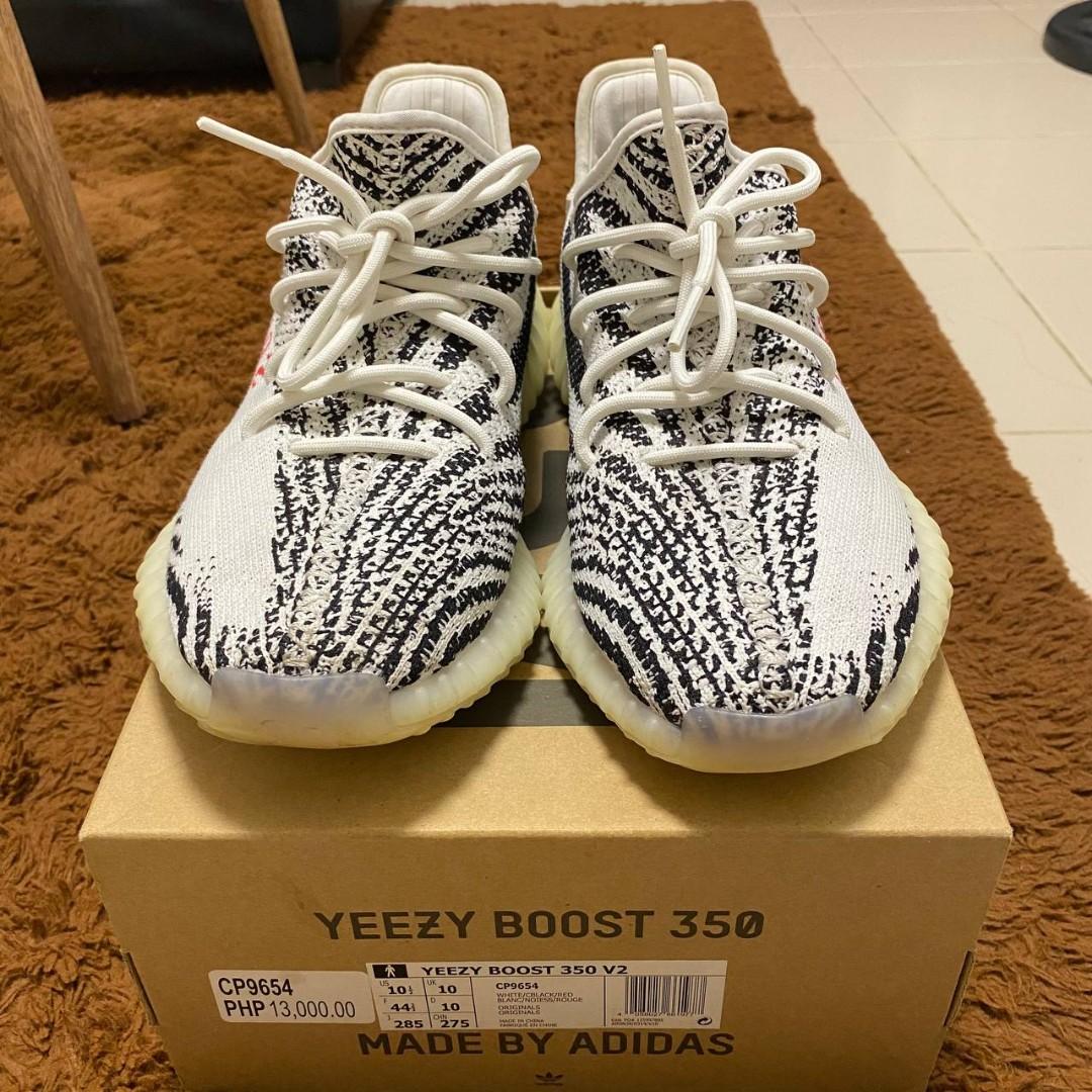 Yeezy 350 V2 Zebra 10.5 US (Category: Sneakers) located in Manila. Submitted by _moca01 (Listing ID 1182658486, Image 3). Description: 100% LEGIT US 10.5 (fits 10) With box No major issues. Just normal signs of usage. WHAT YOU SEE IS WHAT YOU GET.