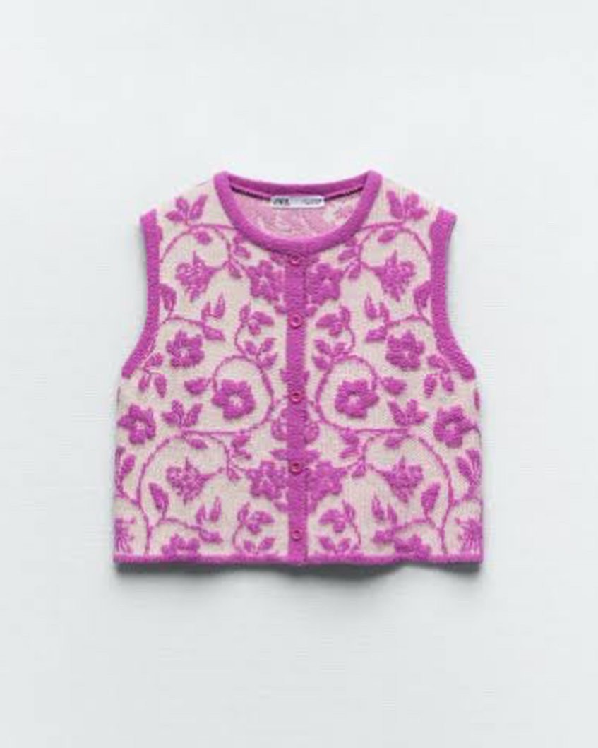 ZARA FLORAL JACQUARD KNIT VEST, Women's Fashion, Tops, Others Tops on