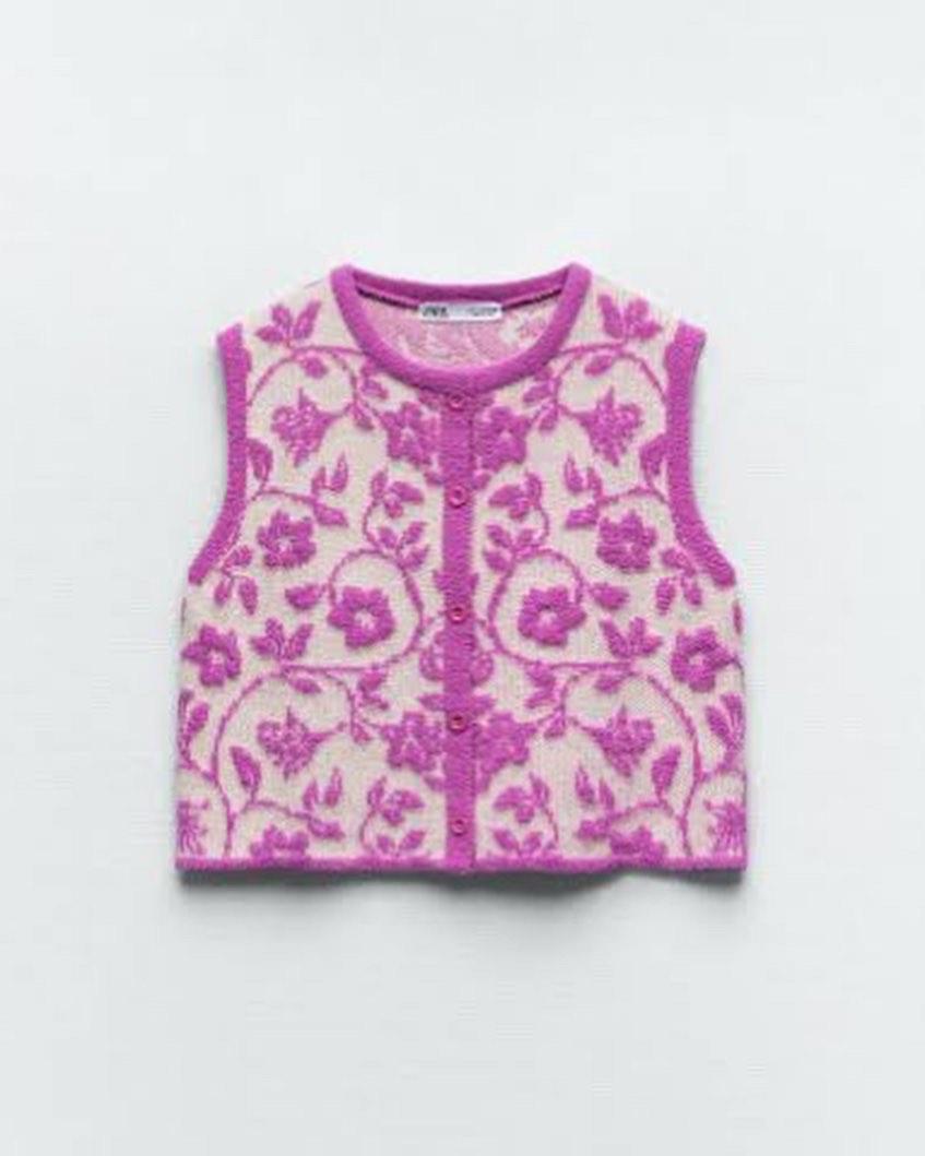 ZARA FLORAL JACQUARD KNIT VEST, Women's 