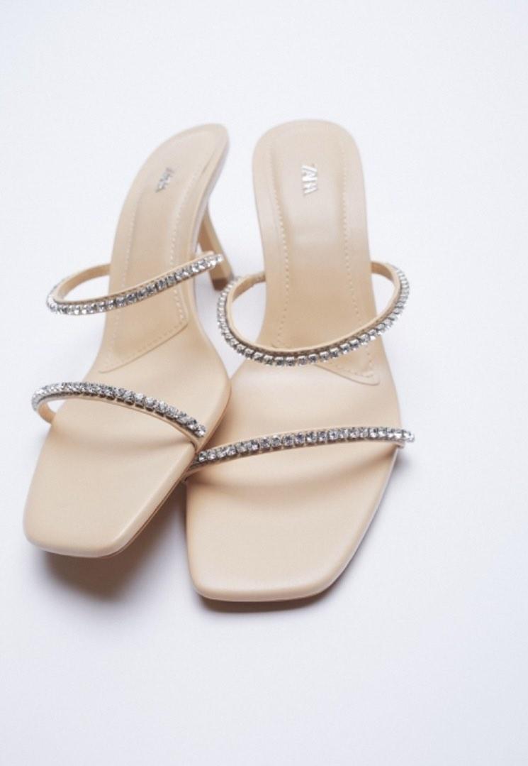 boots zara zara heeled sandals with rhinestone straps