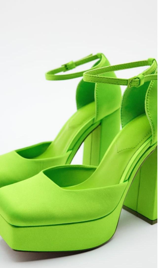 Zara Neon Green heels Women s Fashion Footwear Heels on Carousell