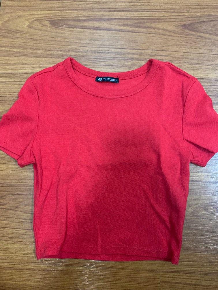 Zara Red Cropped Top, Women's Fashion, Tops, Shirts on Carousell