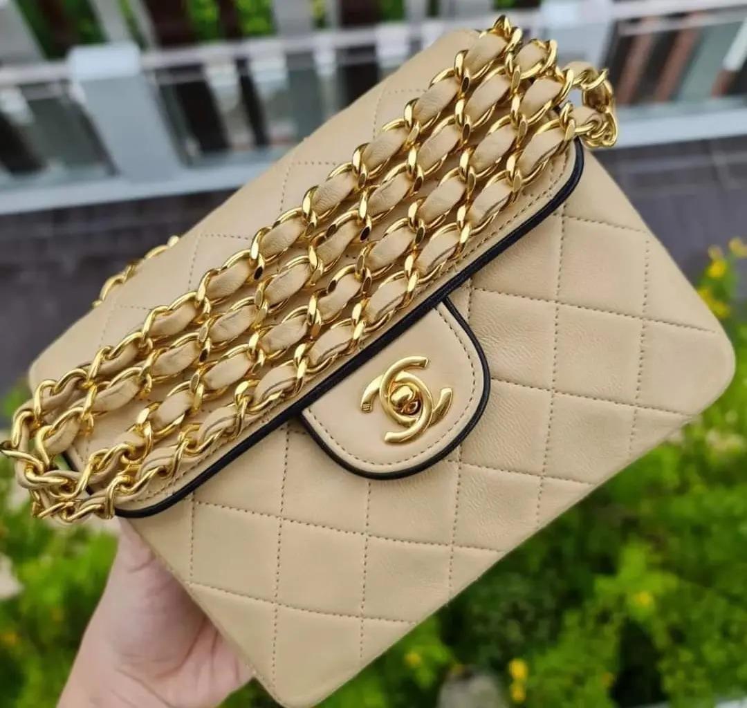 Chanel AS3457 B08840 Mini Flap Bag with Heart Charms BJ523 / Beige Lambskin Shoulder Bags Gbhw