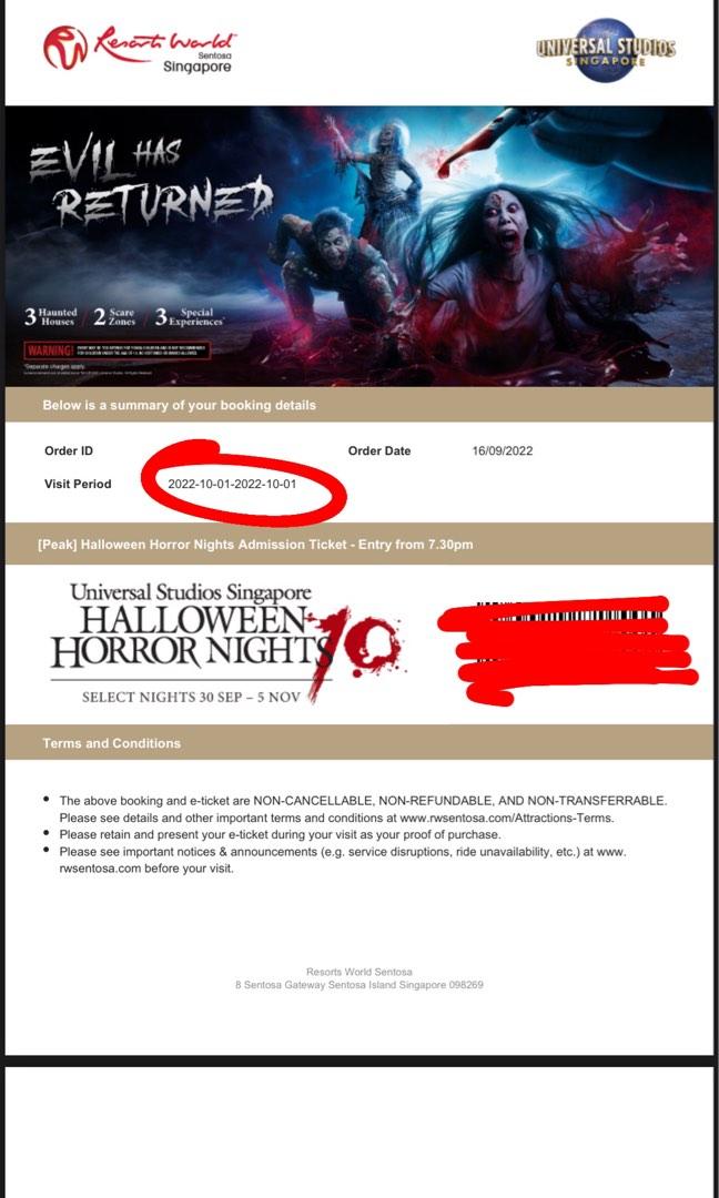1 October 2022 HHN10 Halloween Horror Night 10 Tickets, Tickets