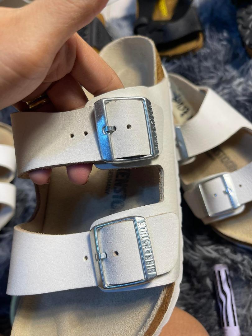 white birkenstocks one strap