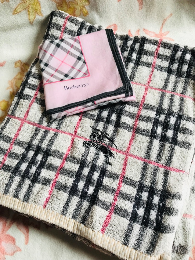 Burberry Bath Towel and Burberrys Cotton Handkerchief, Luxury, Accessories  on Carousell