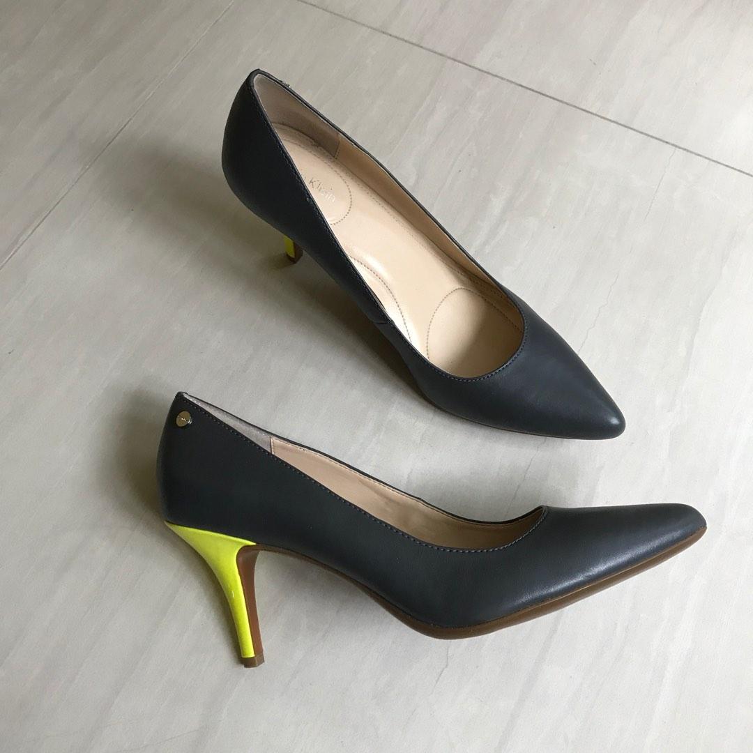 Calvin Klein gray yellow leather heels, Women's Fashion, Footwear, Heels on  Carousell