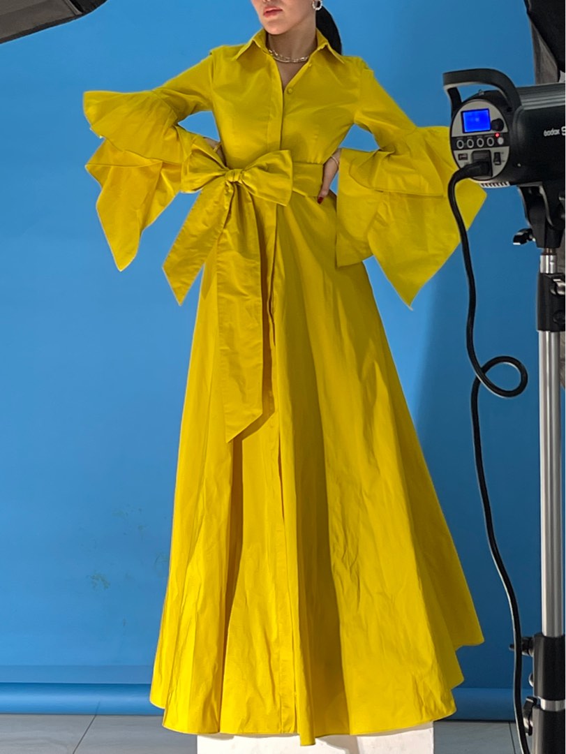 Carolina Herrera Yellow Long Tafeta Dress Women s Fashion Dresses Sets Dresses on Carousell