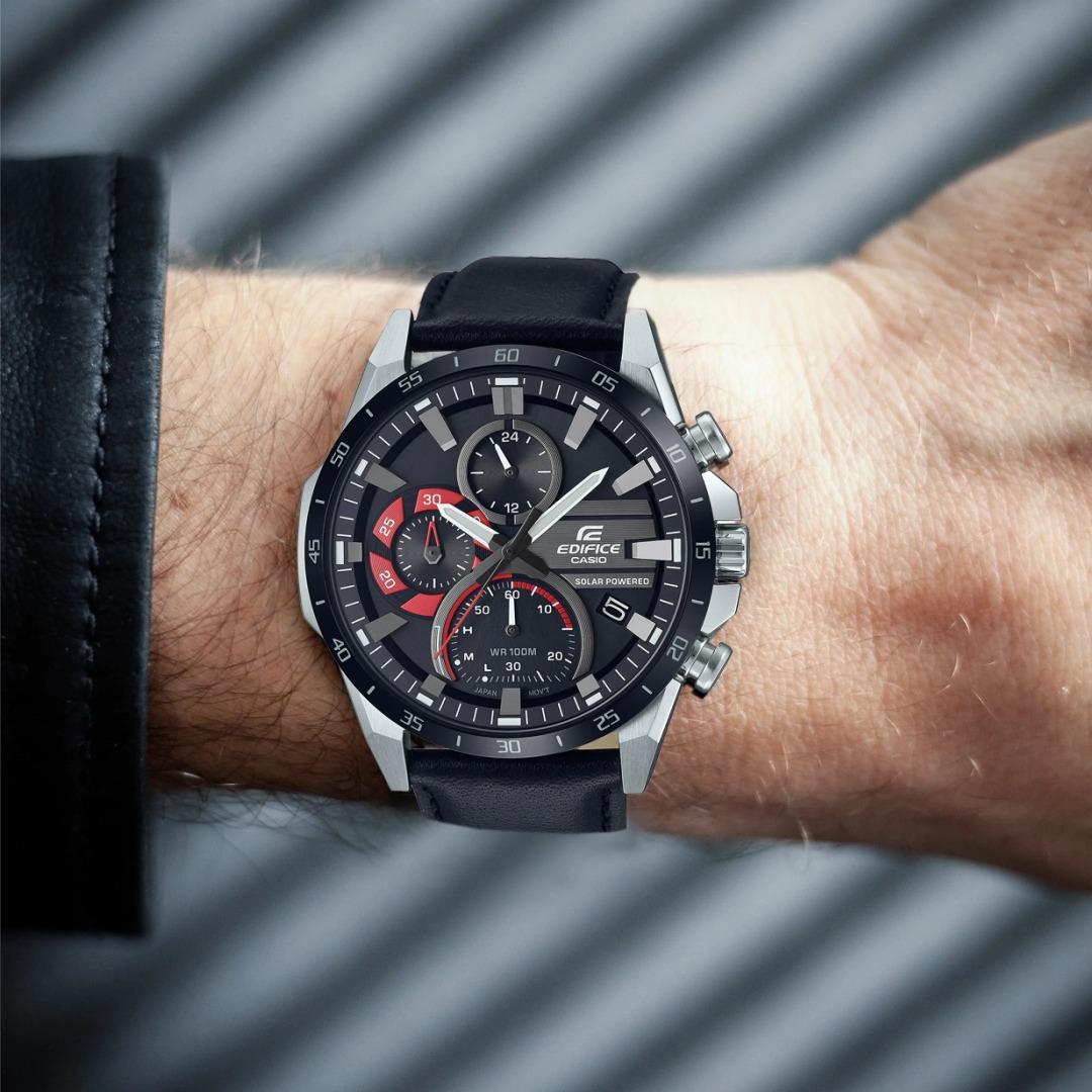 Casio edifice black leather strap top