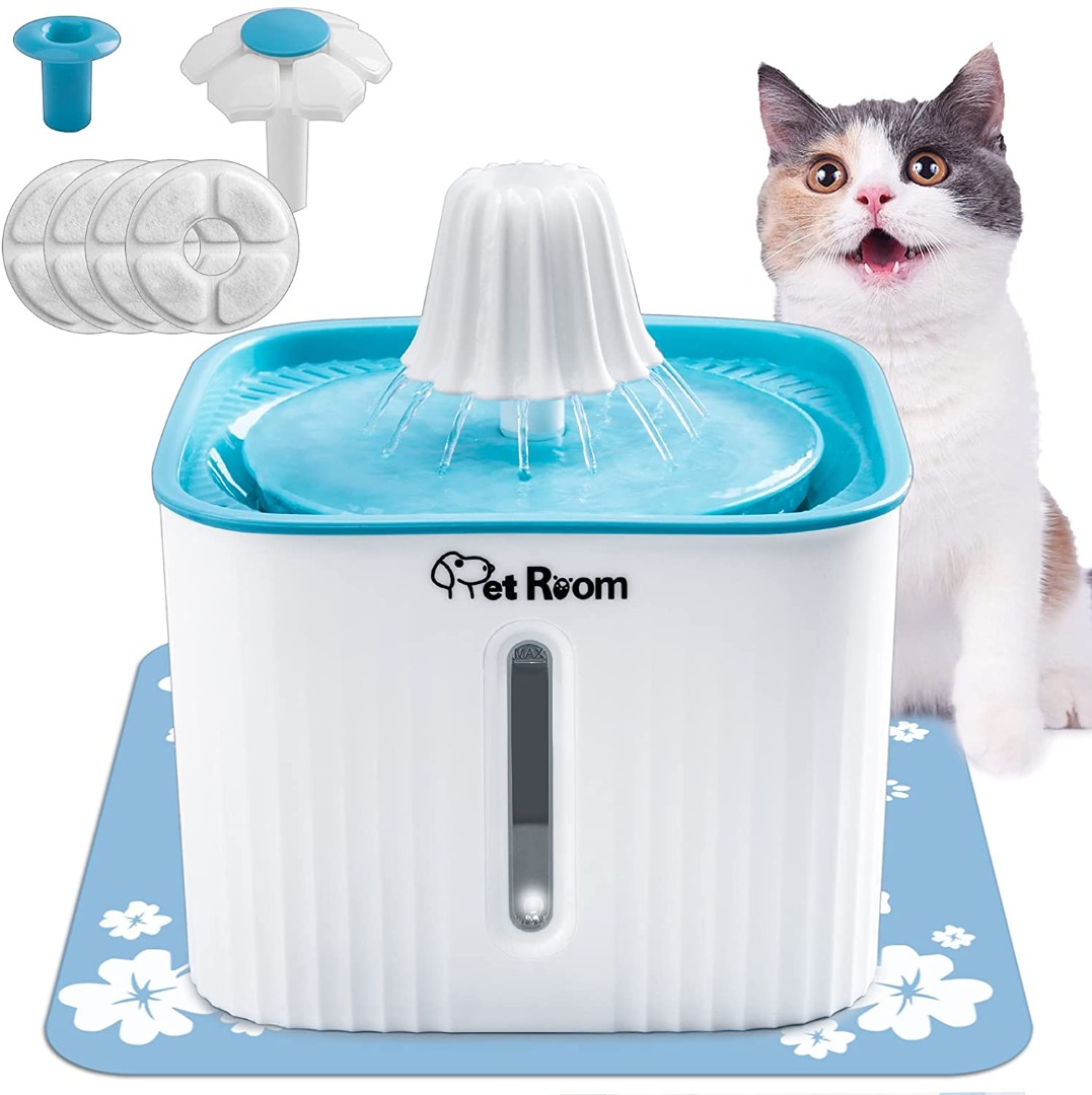 Cat Water Fountain with Silicone Pad, 2.5L Dog Drinking Fountains