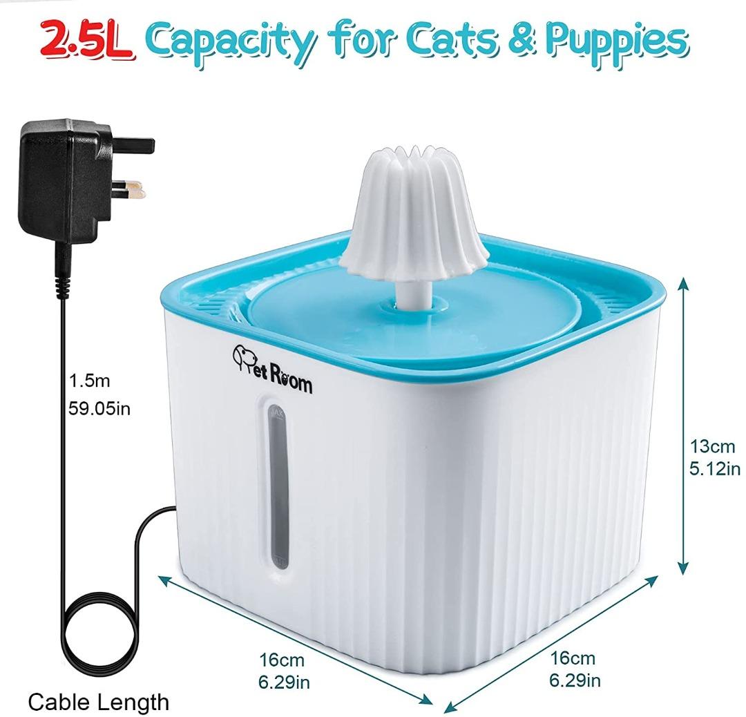 Cat Water Fountain with Silicone Pad, 2.5L Dog Drinking Fountains