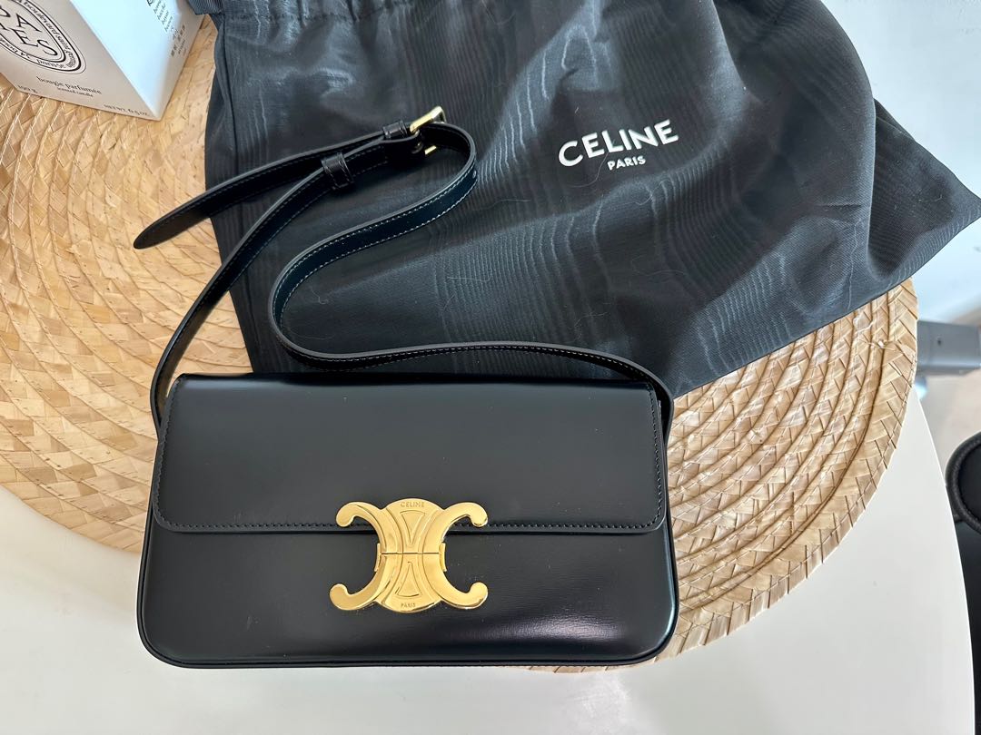 Celine TRIOMPHE shoulder bag black, Women's Fashion, Bags & Wallets