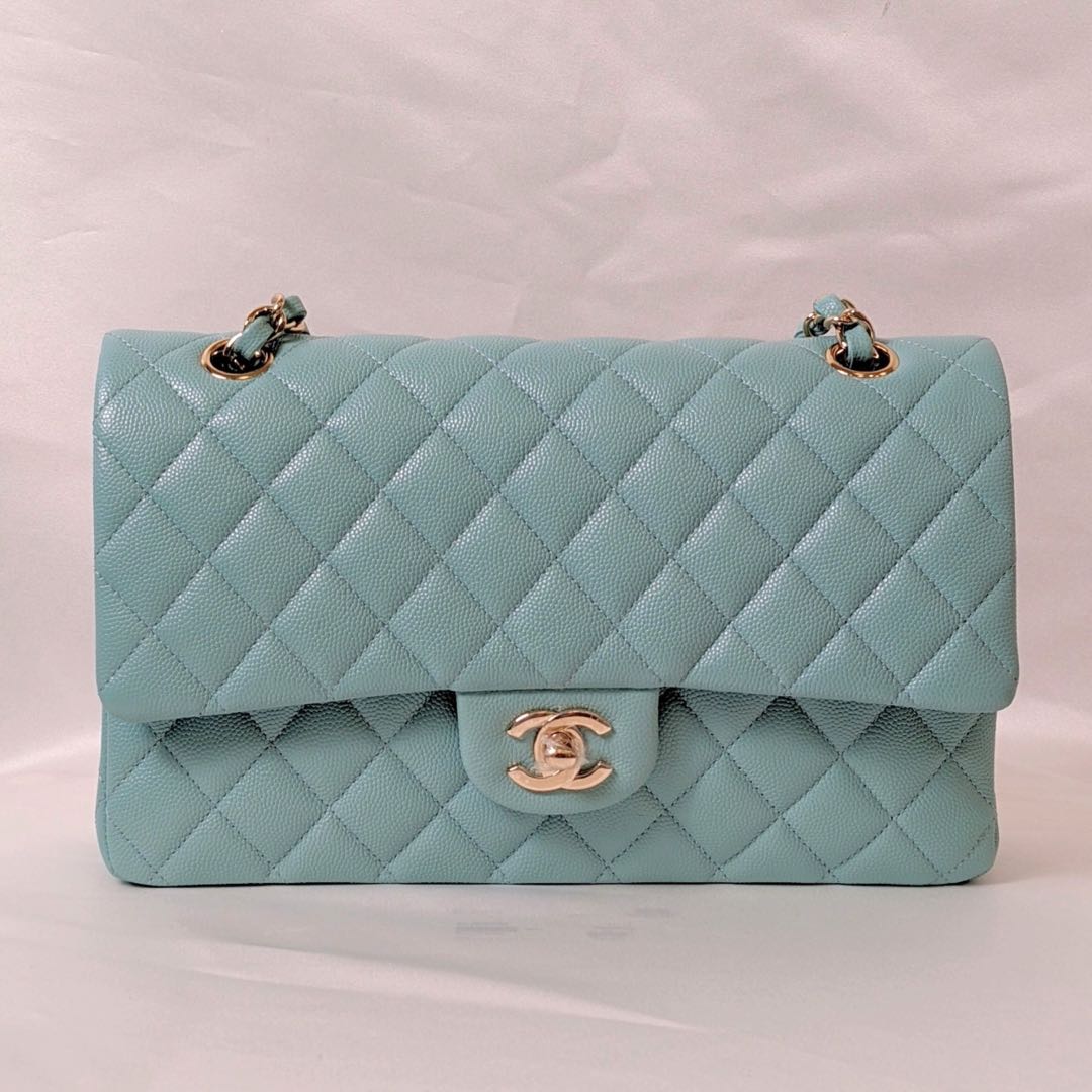 Chanel Classic Flap Medium  20C Tiffany Blue Caviar Light Gold Hardware  SKU1074, Luxury, Bags & Wallets on Carousell