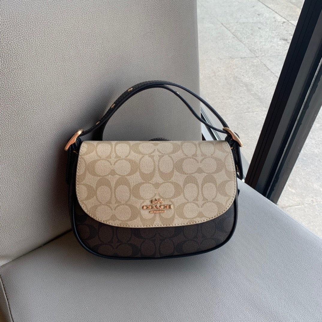 Coach Macie Saddle Bag In Blocked Signature Canvas, Women's Fashion