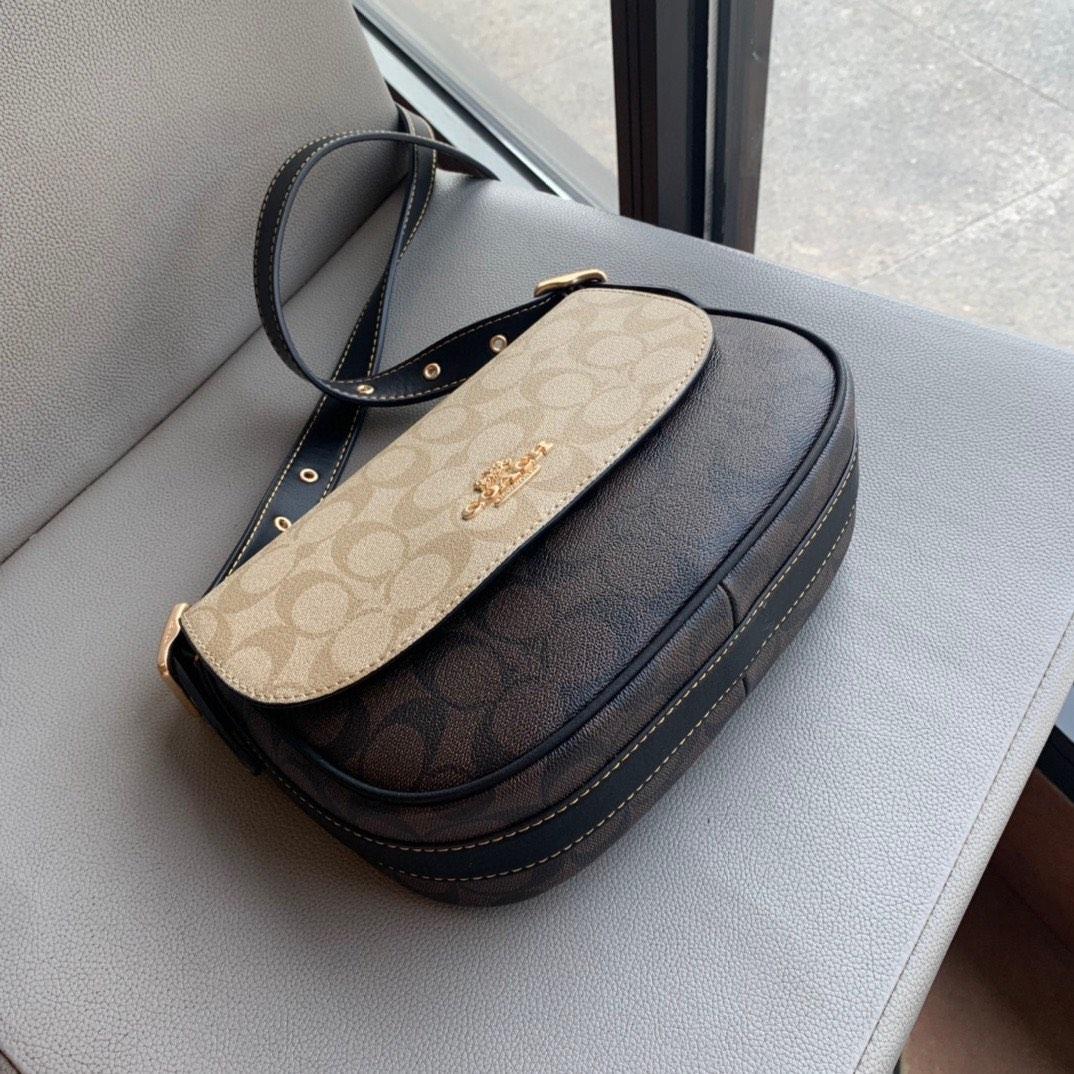 Coach Macie Saddle Bag In Blocked Signature Canvas, Women's Fashion