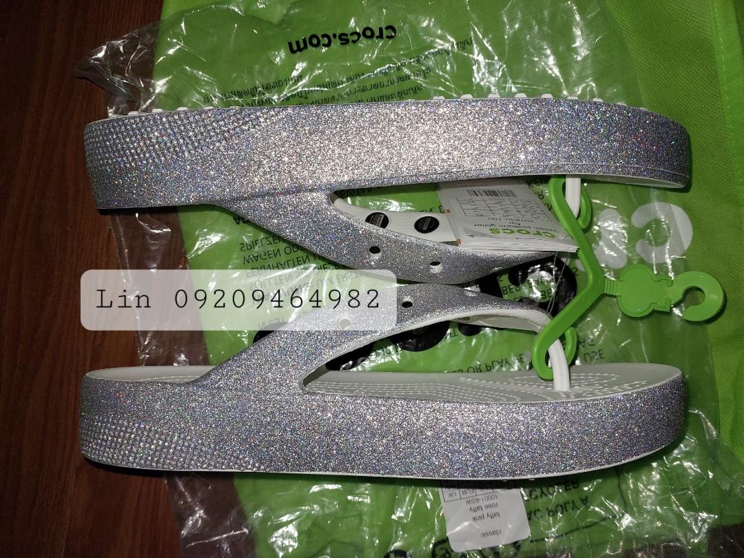 Crocs Women Classic Flip Platform Glitter W8, Women's Fashion, Footwear
