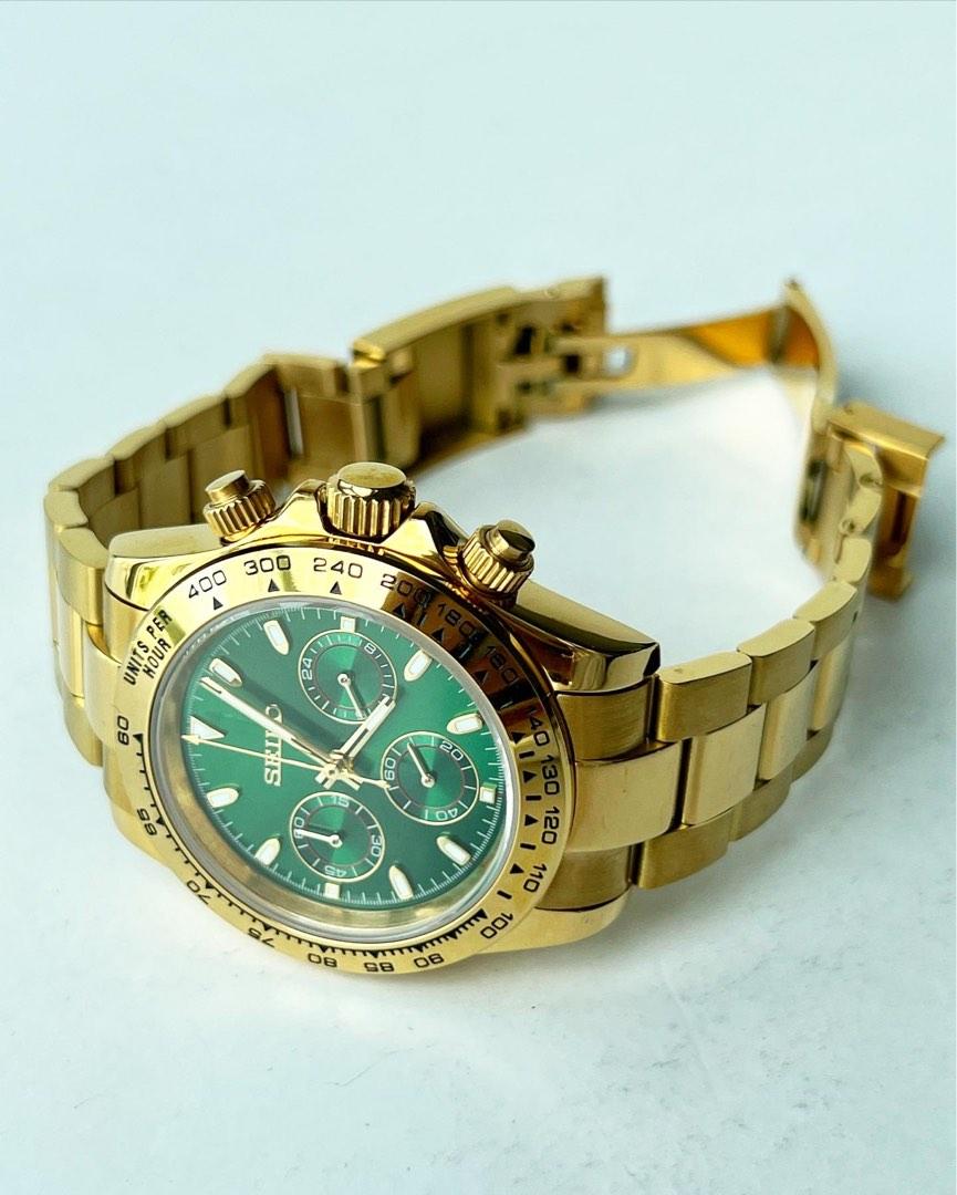 Custom Seiko Mod Quartz Chronograph Gold/Green Daytona John Mayer, Men's  Fashion, Watches & Accessories, Watches on Carousell