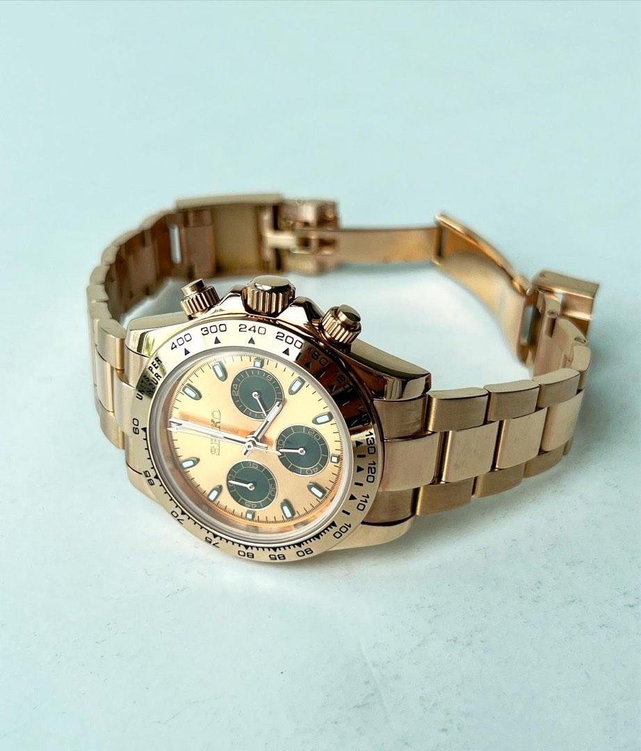 Custom Seiko Mod Quartz Chronograph Rose Gold Daytona, Women's Fashion,  Watches & Accessories, Watches on Carousell
