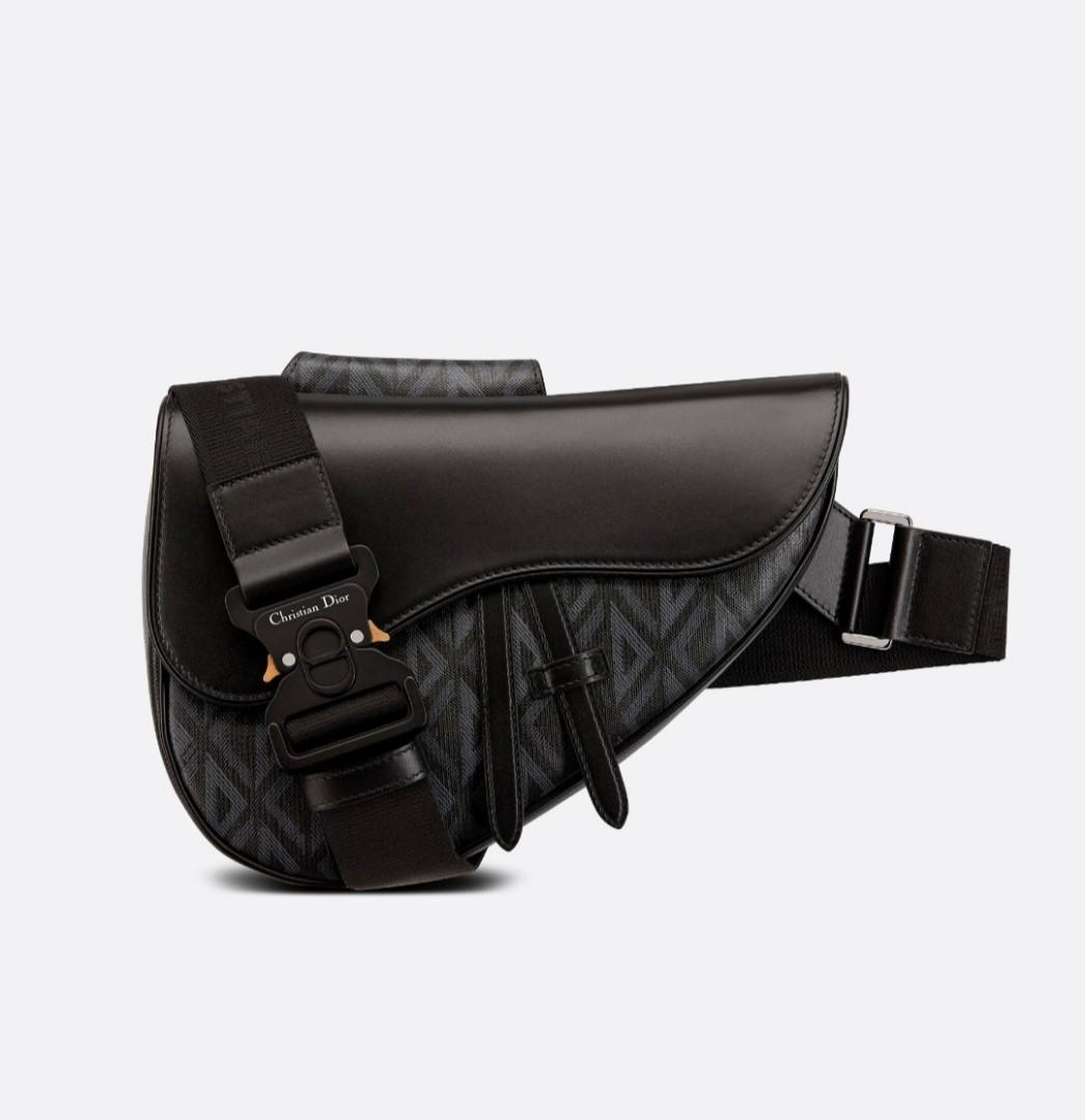 DIOR Black CD Diamond Canvas with Smooth Calfskin Unisex Saddle