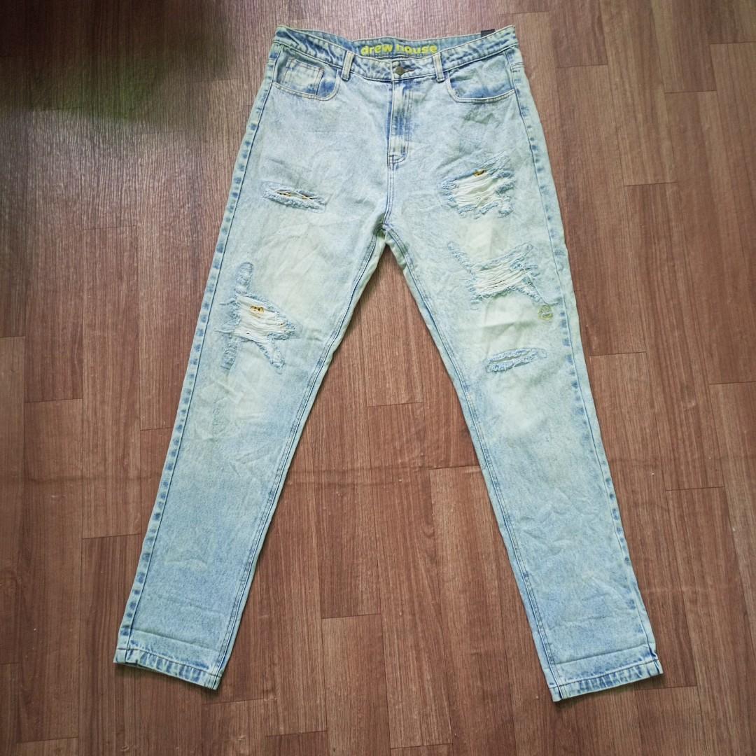 Drew House Tattered Jeans, Men's Fashion, Bottoms, Jeans on Carousell