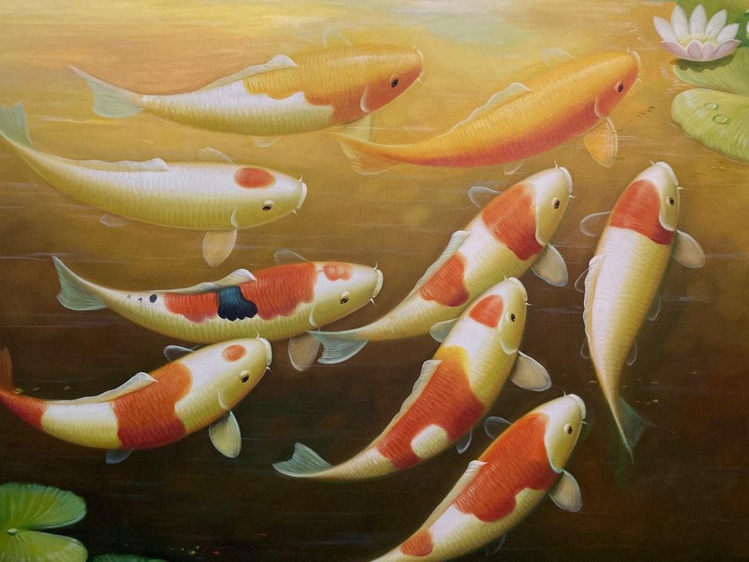 Feng Shui Koi Fish Painting, Furniture & Home Living, Home Decor, Wall