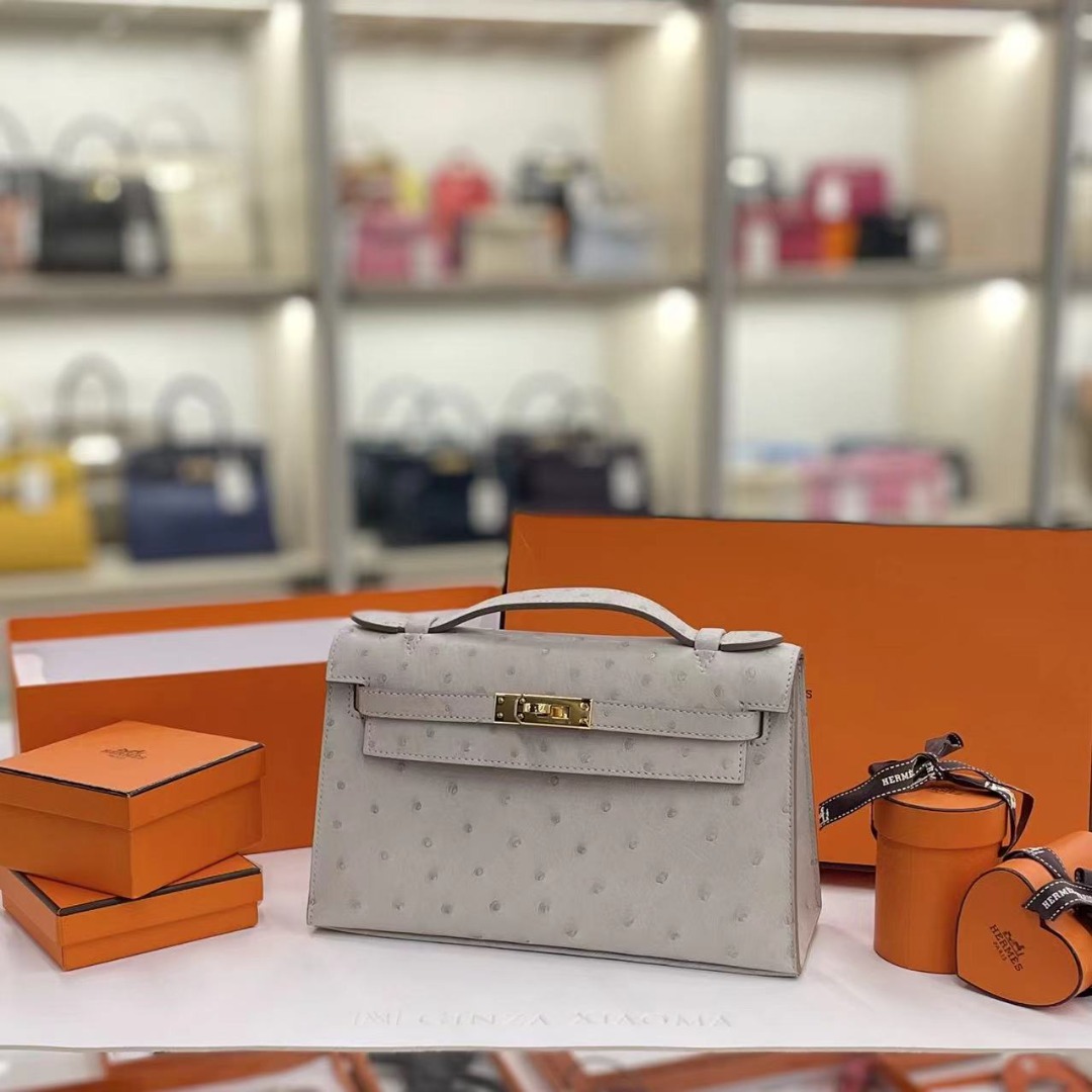 Hermès Tangerine Ostrich Kelly Pochette PHW, myGemma