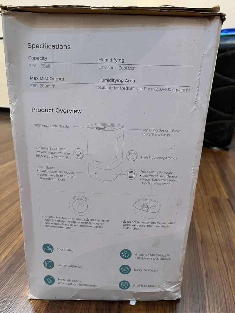 Homasy Humidifier 4.5 L, TV & Home Appliances, Air Purifiers