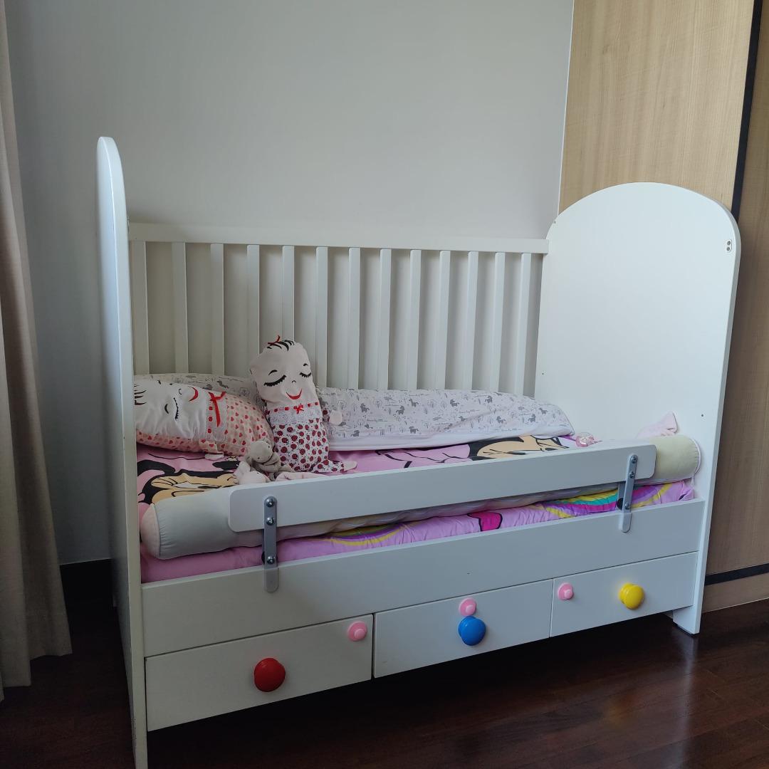 IKEA GONATT Cot Crib 3 drawers White 120cm x 60cm