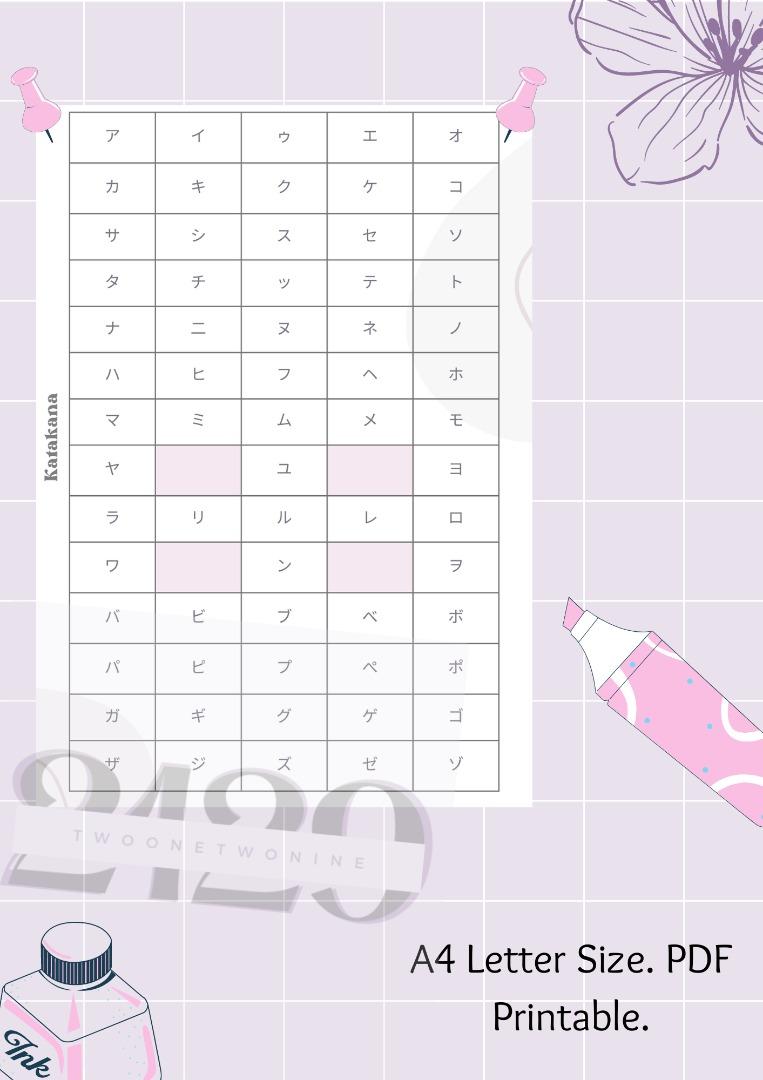 Japanese Hiragana & Katakana Printable/ Digital Print, Hobbies & Toys