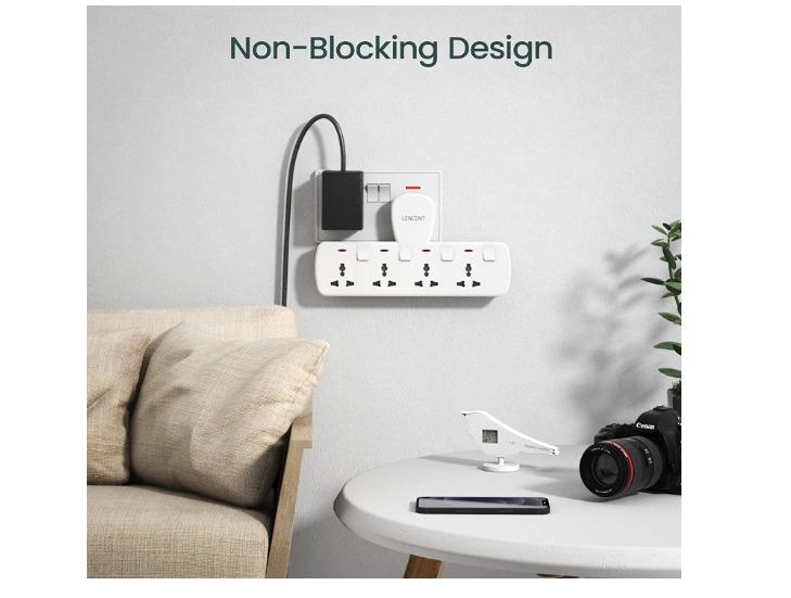 LENCENT Multi Plug Extension Socket, 4 Way Electrical Outlet Extender ...