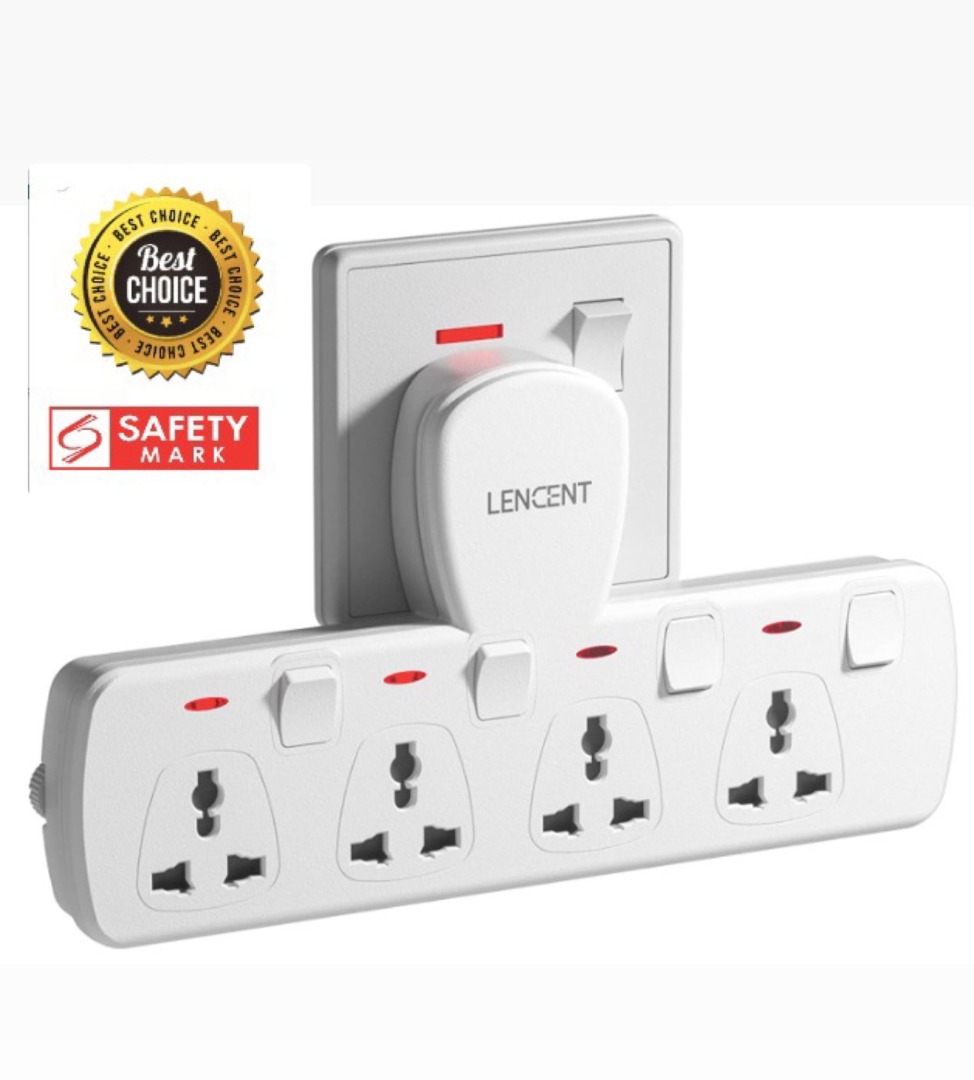 LENCENT Multi Plug Extension Socket, 4 Way Electrical Outlet Extender