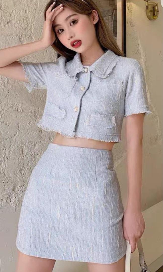 Light blue Tweed set, Women's Fashion, Dresses & Sets, Sets or Coordinates on Carousell
