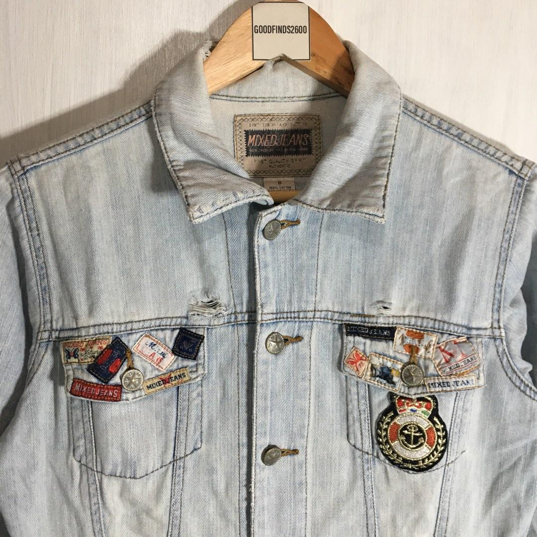 Mixed Jeans Distressed Patchwork Denim Jacket, Women's Fashion, Coats