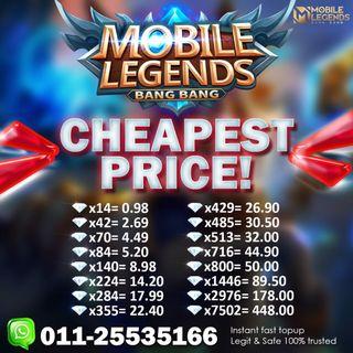 MLBB Diamond ML Mobile Legends Diamonds Murah 100% Legit Fast Instant Top Up via ID Fast Topup 14-7502 Diamonds