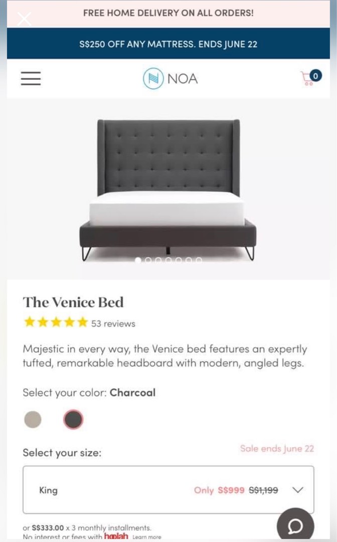 NOA Bed Frame (King size), Furniture & Home Living, Furniture, Bed