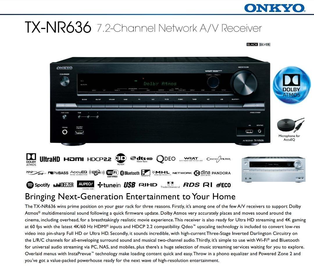 Onkyo 4K AV 擴音機 TXNR636 / Onkyo 4K AV Receiver TXNR636 Dolby Atmos