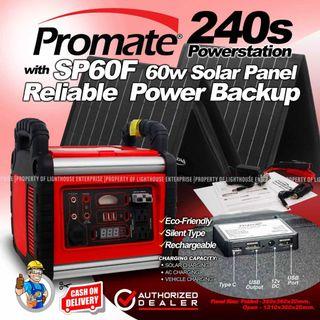 PROMATE 400W Powerstation / 400W Inverter Generator Set w/ Monocrystalline Foldable Solar Panel Board (240S)