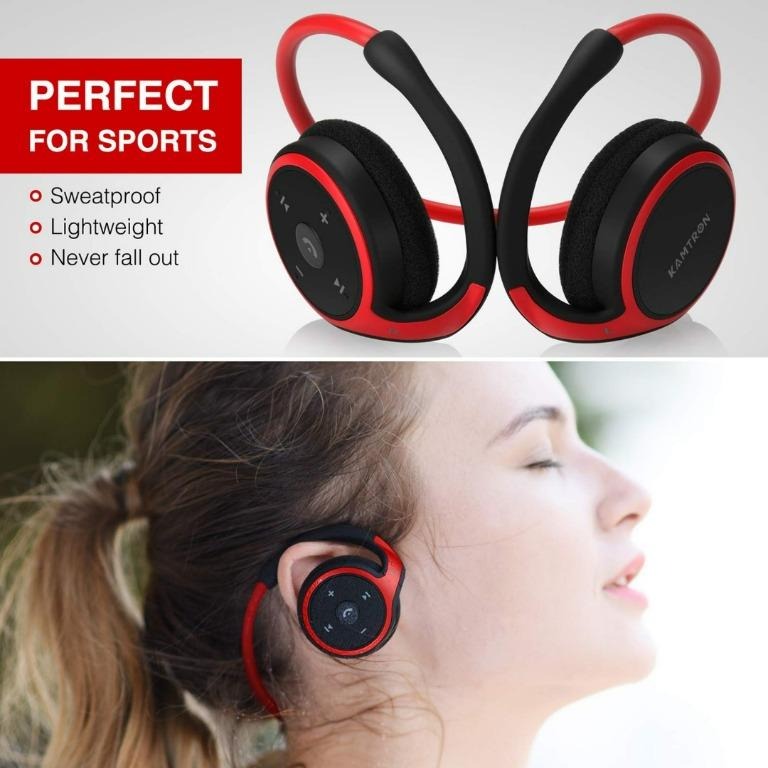 RED KAMTRON Bluetooth Running Headphones Audio Earphones on